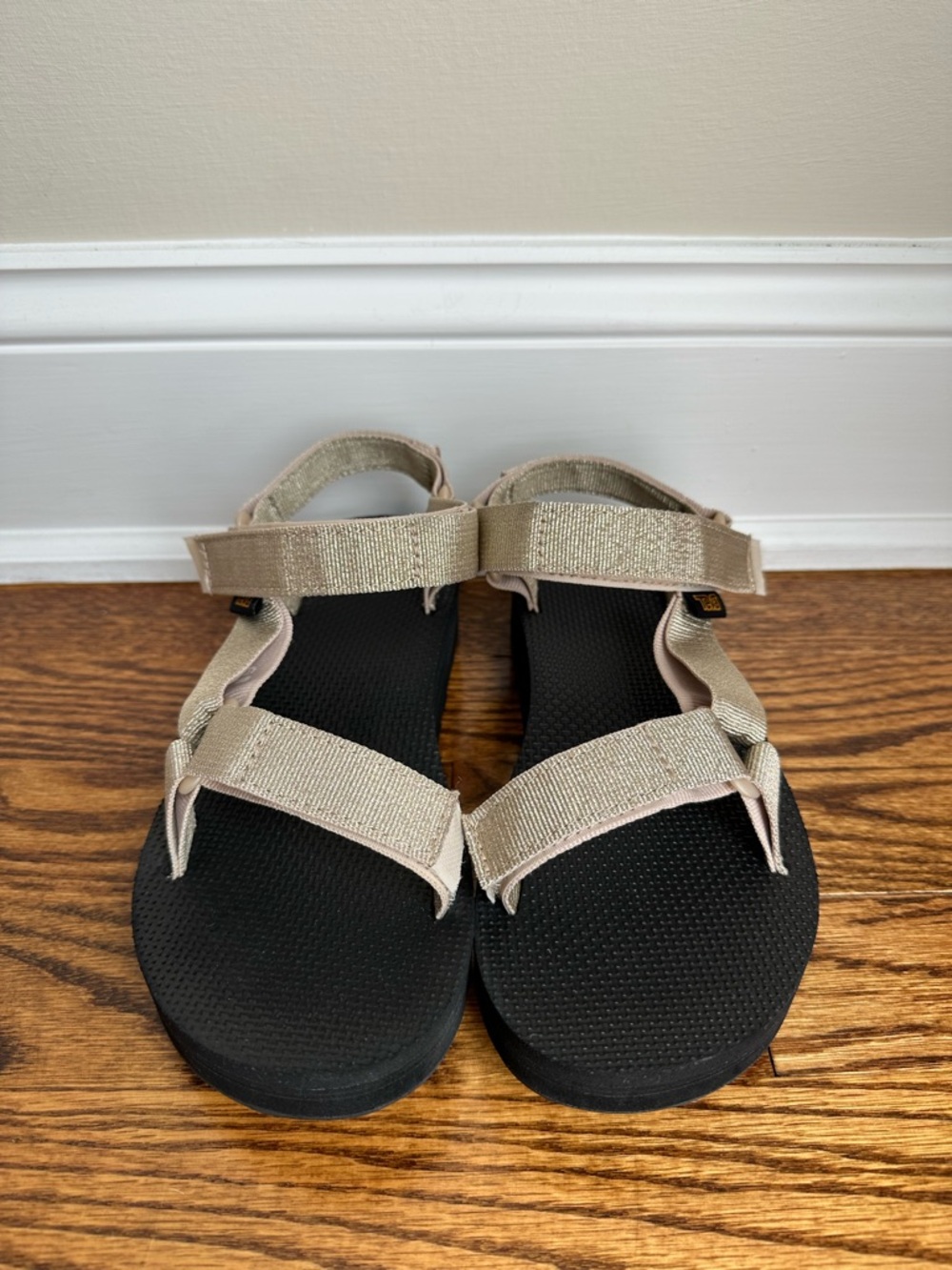 Teva Women's Sandals Gold Straps on Black Footbed
